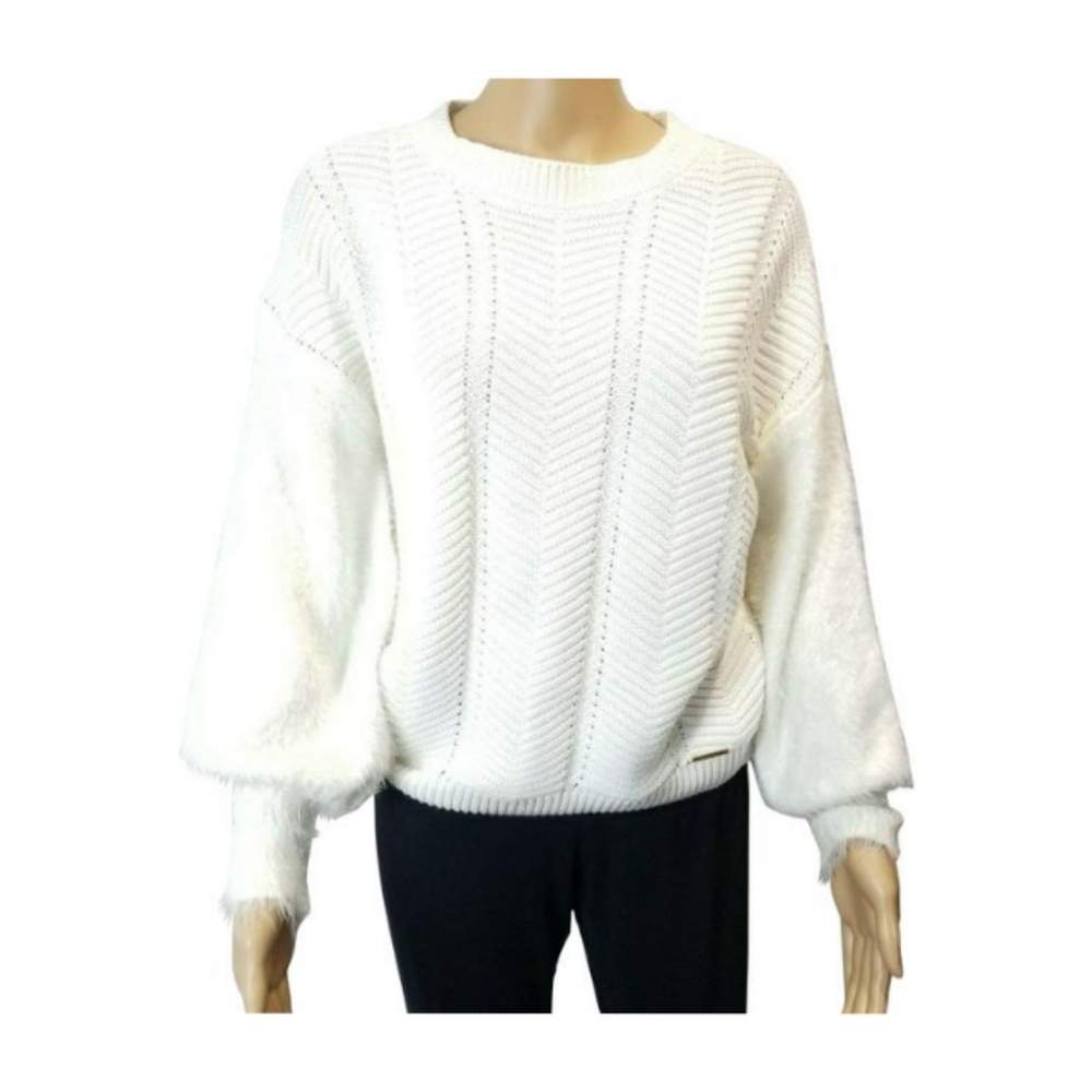Marc New York Andrew Marc Ivory knit fuzzy sleeves crew neck sweater, size Med - Picture 13 of 13